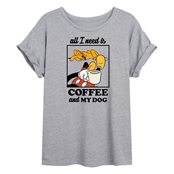 Disney's Mickey Mouse & Friends Juniors' Coffee Dog Oversized Graphic Tee