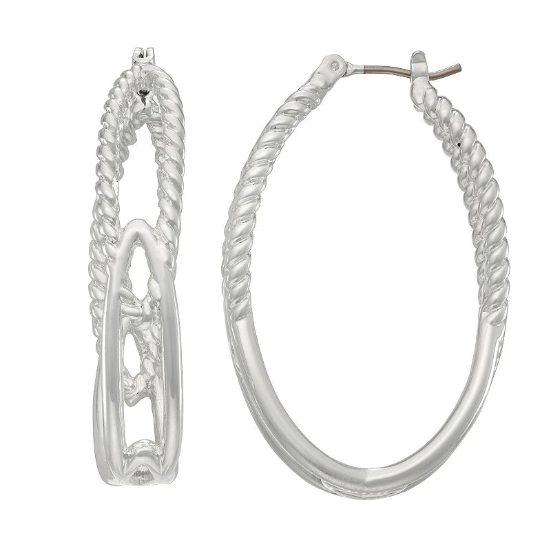 Napier Silver Tone Twisted Oval Hoop Earrings, Womens