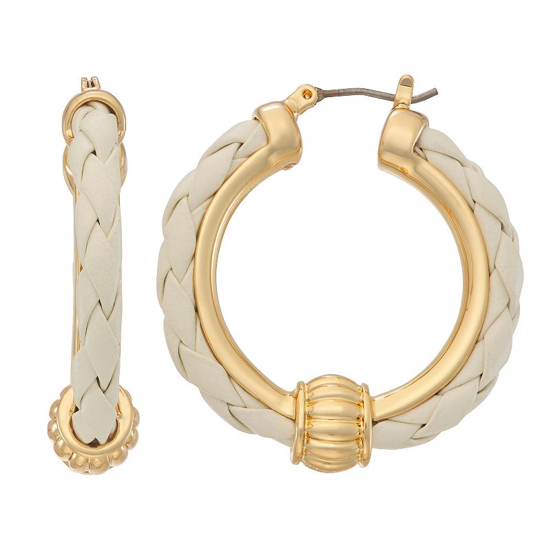 Napier Gold Tone White Cord Hoop Earrings, Womens