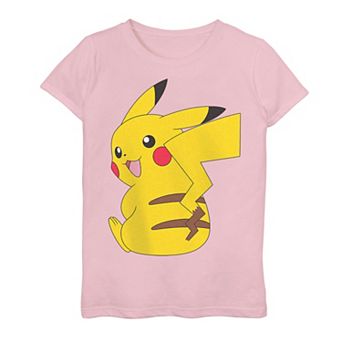 Girls 7-16 Pokemon Cute Smiling Pikachu Sitting Across Tee