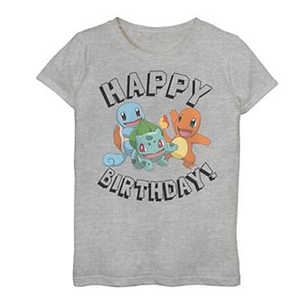 Girls 7-16 Pokemon Bulbasaur Charmander Squirtle Happy Birthday Tee