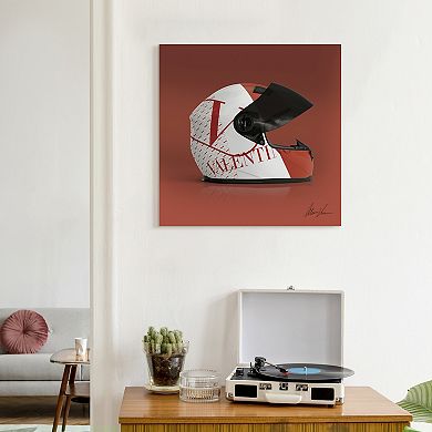 Empire Art Direct "Valentino Speeding Helmet" Frameless Free-Floating Tempered Glass Panel Graphic Wall Art