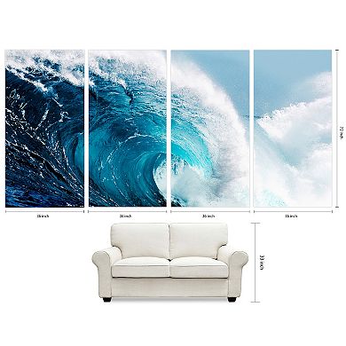 Empire Art Direct "Blue Wave ABCD" Frameless Free-Floating Tempered Glass Panel Graphic Wall Art