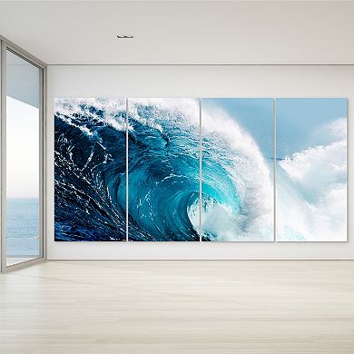 Empire Art Direct "Blue Wave ABCD" Frameless Free-Floating Tempered Glass Panel Graphic Wall Art