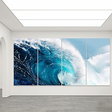 Empire Art Direct "Blue Wave ABCD" Frameless Free-Floating Tempered Glass Panel Graphic Wall Art