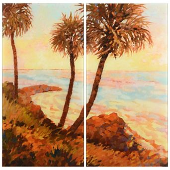 Empire Art Direct "Palm Breeze I AB" Frameless Free-Floating Tempered Glass Panel Graphic Wall Art 2 pc Set