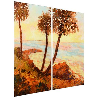 Empire Art Direct "Palm Breeze I AB" Frameless Free-Floating Tempered Glass Panel Graphic Wall Art 2-Piece Set