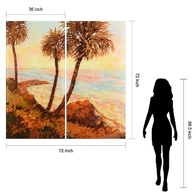 Empire Art Direct "Palm Breeze I AB" Frameless Free-Floating Tempered Glass Panel Graphic Wall Art 2-Piece Set