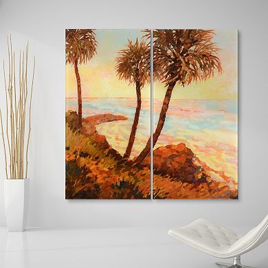 Empire Art Direct "Palm Breeze I AB" Frameless Free-Floating Tempered Glass Panel Graphic Wall Art 2-Piece Set