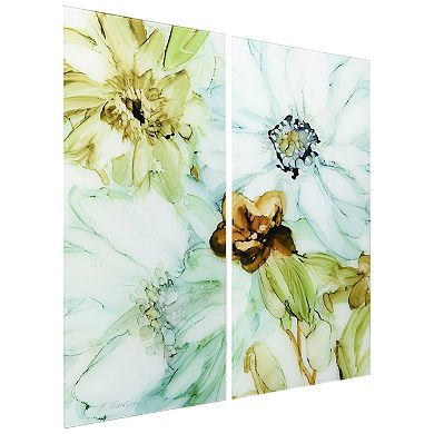 Empire Art Direct "Seaglass Garden I AB" Frameless Free-Floating Tempered Glass Panel Graphic Wall Art 2-Piece Set