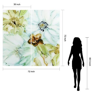 Empire Art Direct "Seaglass Garden I AB" Frameless Free-Floating Tempered Glass Panel Graphic Wall Art 2-Piece Set