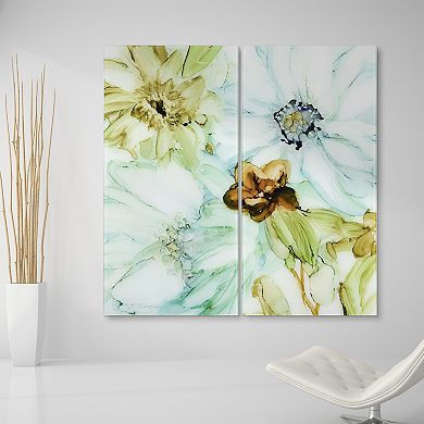 Empire Art Direct "Seaglass Garden I AB" Frameless Free-Floating Tempered Glass Panel Graphic Wall Art 2-Piece Set