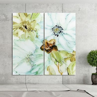 Empire Art Direct "Seaglass Garden I AB" Frameless Free-Floating Tempered Glass Panel Graphic Wall Art 2-Piece Set