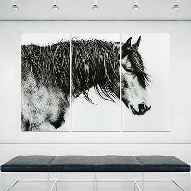 Empire Art Direct "Black and White Horse Portrait III ABC" Frameless Free-Floating Tempered Glass Panel Graphic Wall Art 3-Piece Set