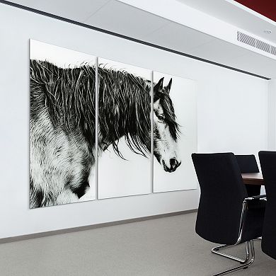 Empire Art Direct "Black and White Horse Portrait III ABC" Frameless Free-Floating Tempered Glass Panel Graphic Wall Art 3-Piece Set