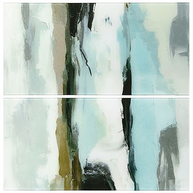 Empire Art Direct "Textured Ocean Tide II AB" Frameless Free-Floating Tempered Glass Panel Graphic Wall Art 2-Piece Set