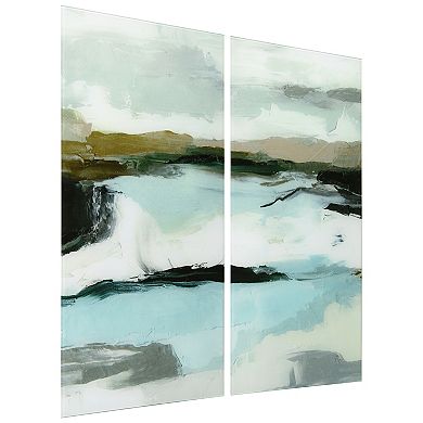 Empire Art Direct "Textured Ocean Tide II AB" Frameless Free-Floating Tempered Glass Panel Graphic Wall Art 2-Piece Set