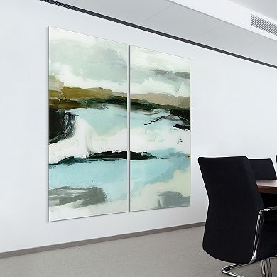 Empire Art Direct "Textured Ocean Tide II AB" Frameless Free-Floating Tempered Glass Panel Graphic Wall Art 2-Piece Set