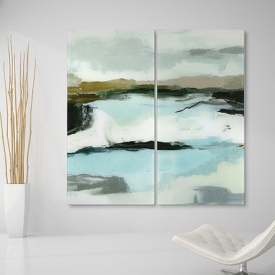 Empire Art Direct "Textured Ocean Tide II AB" Frameless Free-Floating Tempered Glass Panel Graphic Wall Art 2-Piece Set
