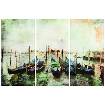 Empire Art Direct "Venice Gondolas ABC" Frameless Free-Floating Tempered Glass Panel Graphic Wall Art 3 pc Set