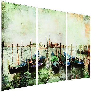 Empire Art Direct "Venice Gondolas ABC" Frameless Free-Floating Tempered Glass Panel Graphic Wall Art 3-Piece Set