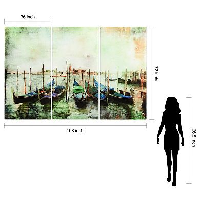 Empire Art Direct "Venice Gondolas ABC" Frameless Free-Floating Tempered Glass Panel Graphic Wall Art 3-Piece Set
