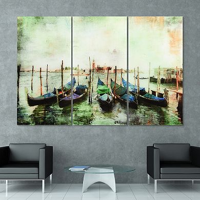 Empire Art Direct "Venice Gondolas ABC" Frameless Free-Floating Tempered Glass Panel Graphic Wall Art 3-Piece Set