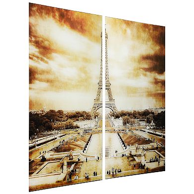 Empire Art Direct "Eiffel Tower AB" Frameless Free-Floating Tempered Glass Panel Graphic Wall Art 2-Piece Set