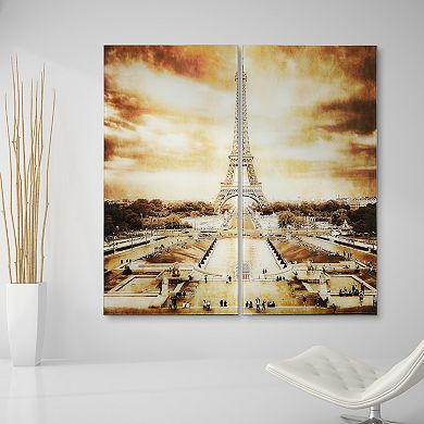Empire Art Direct "Eiffel Tower AB" Frameless Free-Floating Tempered Glass Panel Graphic Wall Art 2-Piece Set