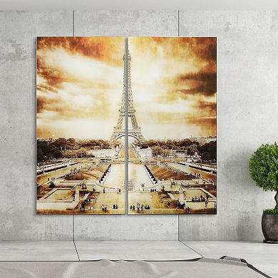 Empire Art Direct "Eiffel Tower AB" Frameless Free-Floating Tempered Glass Panel Graphic Wall Art 2-Piece Set