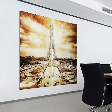 Empire Art Direct "Eiffel Tower AB" Frameless Free-Floating Tempered Glass Panel Graphic Wall Art 2-Piece Set