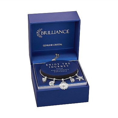 Brilliance Fine Silver Plated Crystal, Shells, & Sea Star Charms Adjustable Bracelet