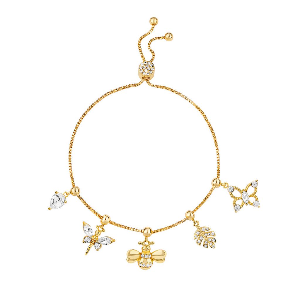 Brilliance 18k Gold Plated Crystal Dragonfly, Bee, Leaf