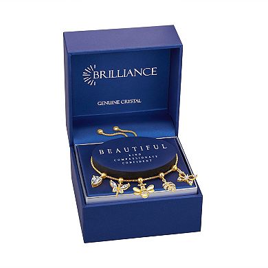 Brilliance 18k Gold Plated Crystal Dragonfly, Bee, Leaf & Butterfly Adjustable Charm Bracelet