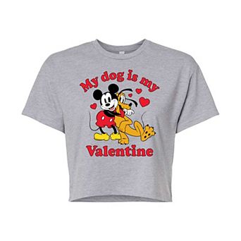 Disney's Mickey Mouse & Pluto Juniors' Dog Is My Valentine Cropped Tee