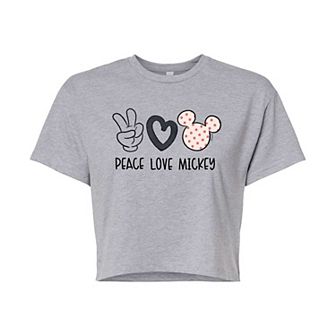 Disney's Mickey Mouse Juniors' Peace Love Cropped Tee
