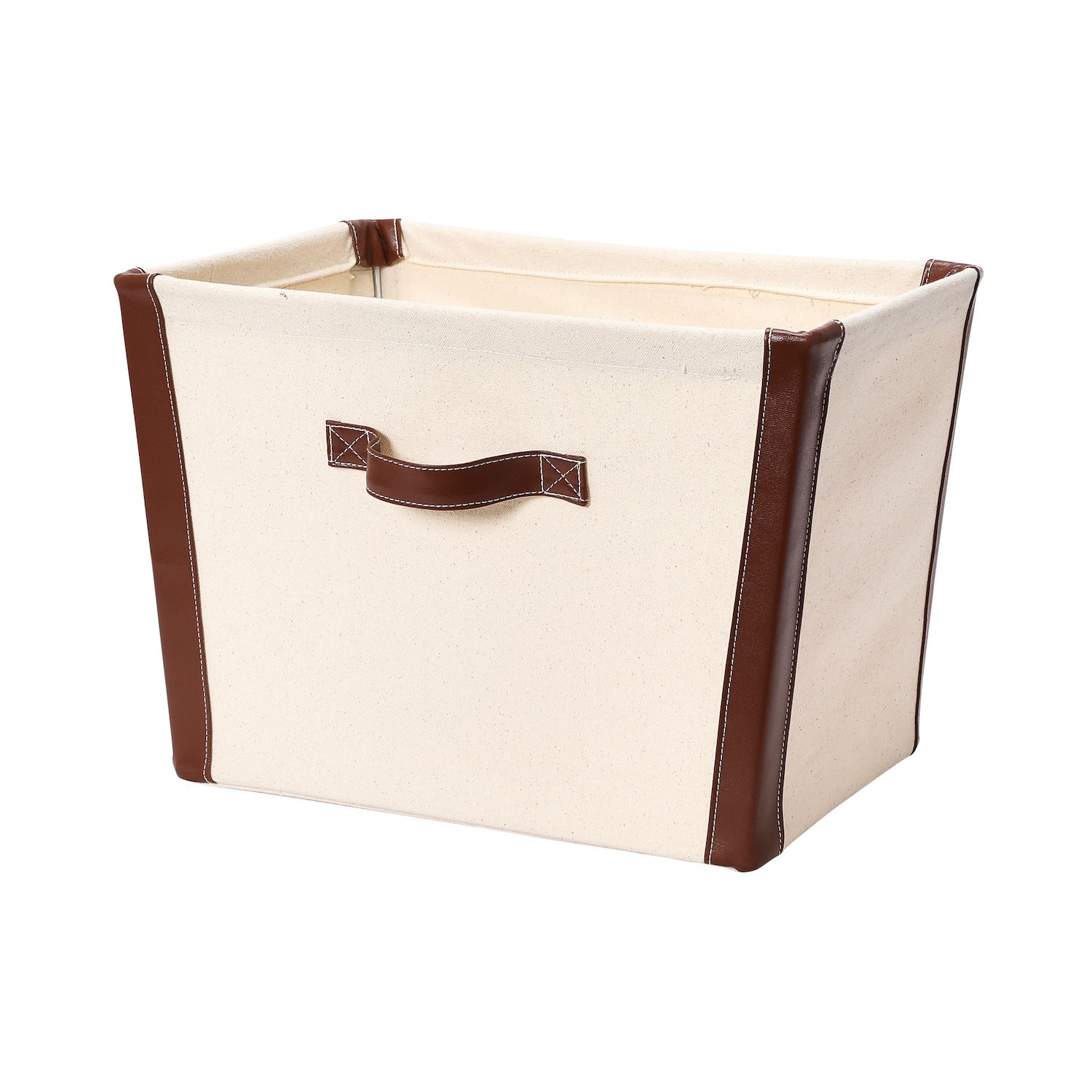 Ornavo Home Foldable Linen Storage Cube Bin with Leather Handles - Set of 6 - Beige