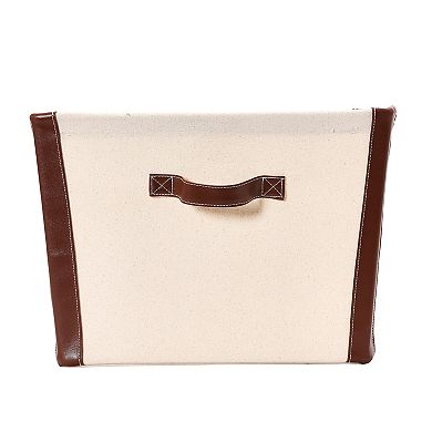 Household Essentials Vegan Leather Trim Canvas Storage Bin