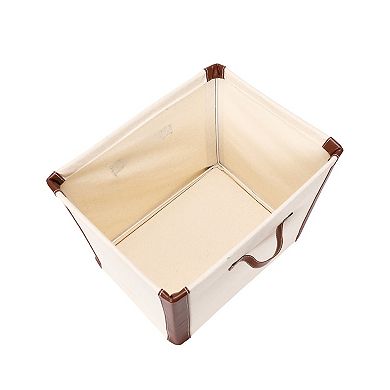 Household Essentials Vegan Leather Trim Canvas Storage Bin