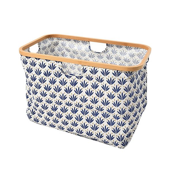 Household Essentials Bamboo Rimmed Krush Basket with Cutout Handles Blue