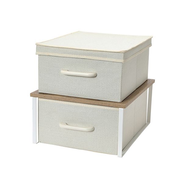 Household Essentials Stacking Storage Boxes with Laminate Top Coastal Oak