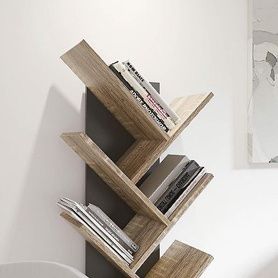 Year Color Free Standing Retro Wood 8 Shelves Bookcase