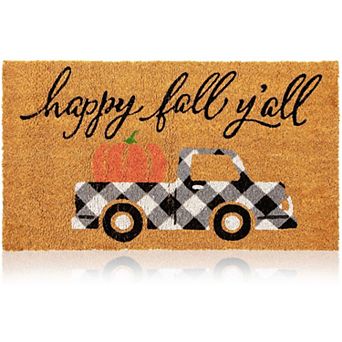 Natural Coir Welcome Door Mat, Happy Fall Y'all, Autumn Decor, 17 x 30 in