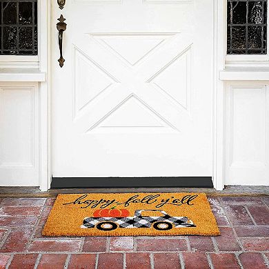 Natural Coir Welcome Door Mat, Happy Fall Y'all, Autumn Decor, 17 x 30 In