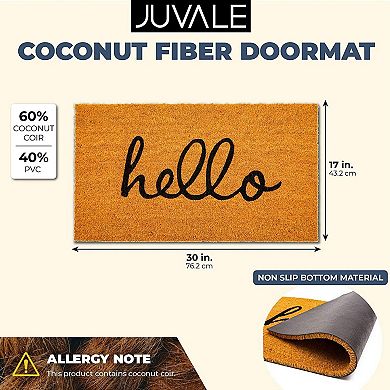 Hello Welcome Coco Coir Mat, Nonslip Outdoor Natural Door Mat (17 x 30 In)