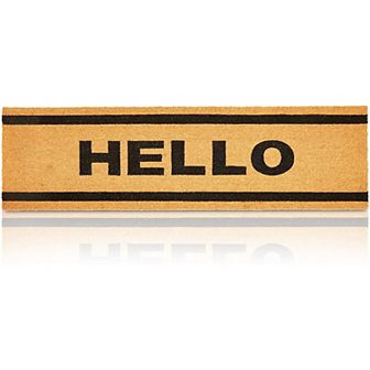 Hello Long Entry Way Doormat, Nonslip Natural Coco Coir Mat (17 x 60 in