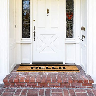 Hello Long Entry Way Doormat, Nonslip Natural Coco Coir Mat (17 x 60 in)
