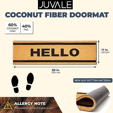 Hello Long Entry Way Doormat, Nonslip Natural Coco Coir Mat (17 x 60 in)