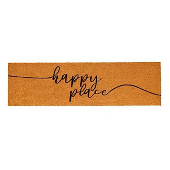 Nonslip Coco Coir Front Door Welcome Mat, Happy Place Outdoor Rug (17 x 60 in