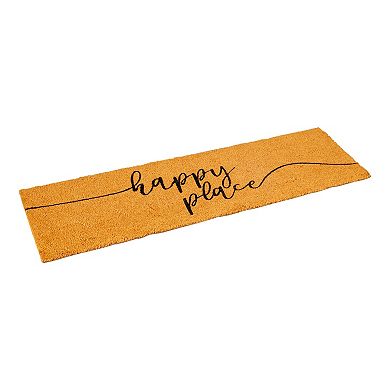 Nonslip Coco Coir Front Door Welcome Mat, Happy Place Outdoor Rug (17 x 60 In)